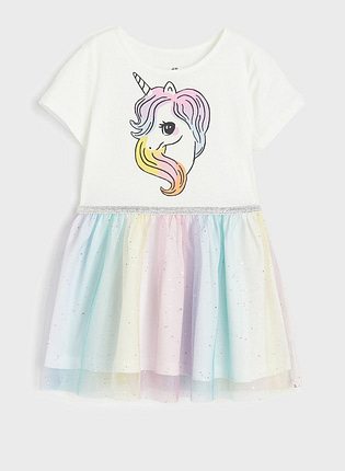 فستان ميدي بتنورة تول للأطفال بتصميم وحيد القرن
