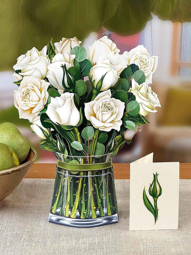 افضل هديه للعروس - باقة زهور بيضاء ثلاثية الابعاد منبثقة من فريش كت بيبر