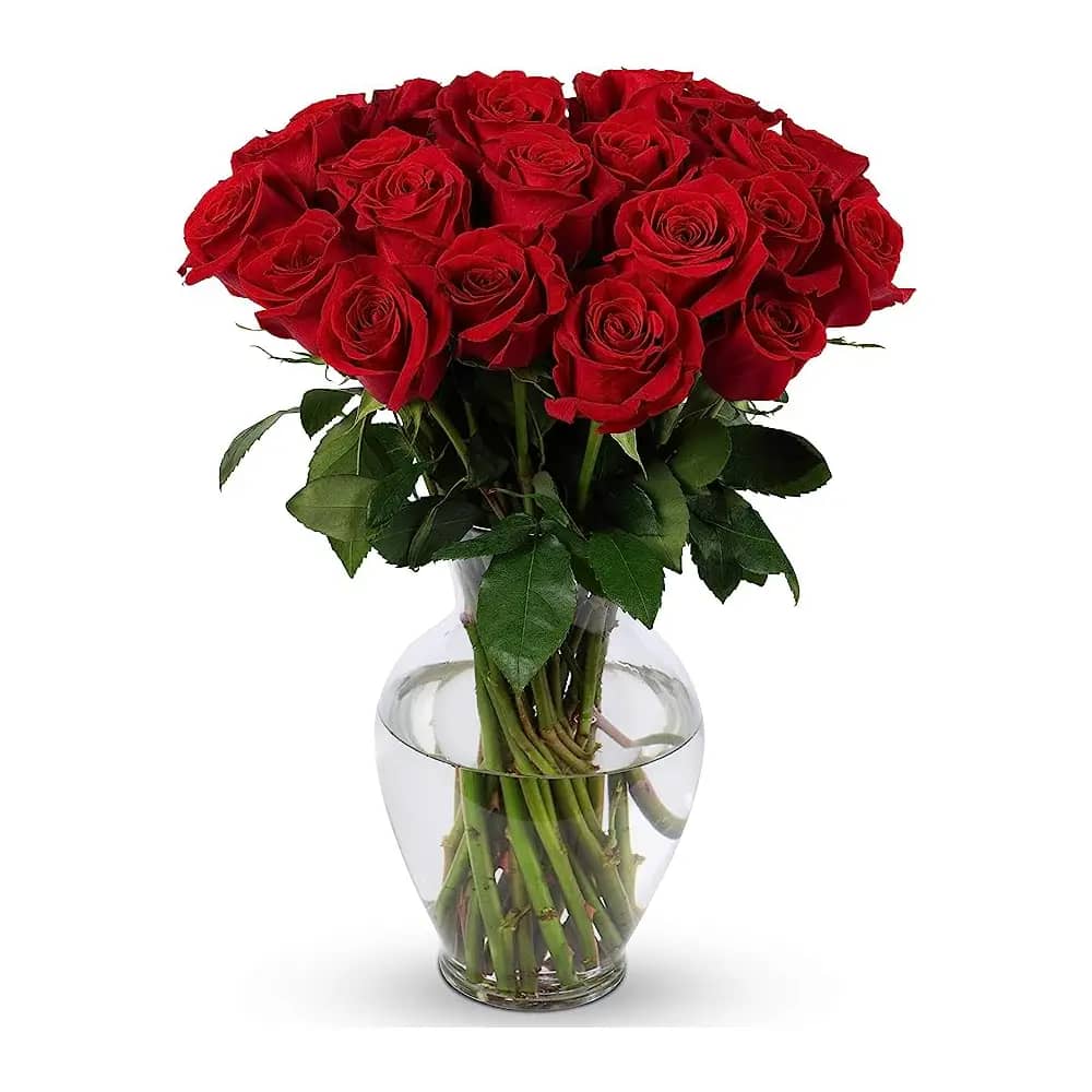 هدية العيد للام - بوكي من الورود الحمراء مع مزهرية