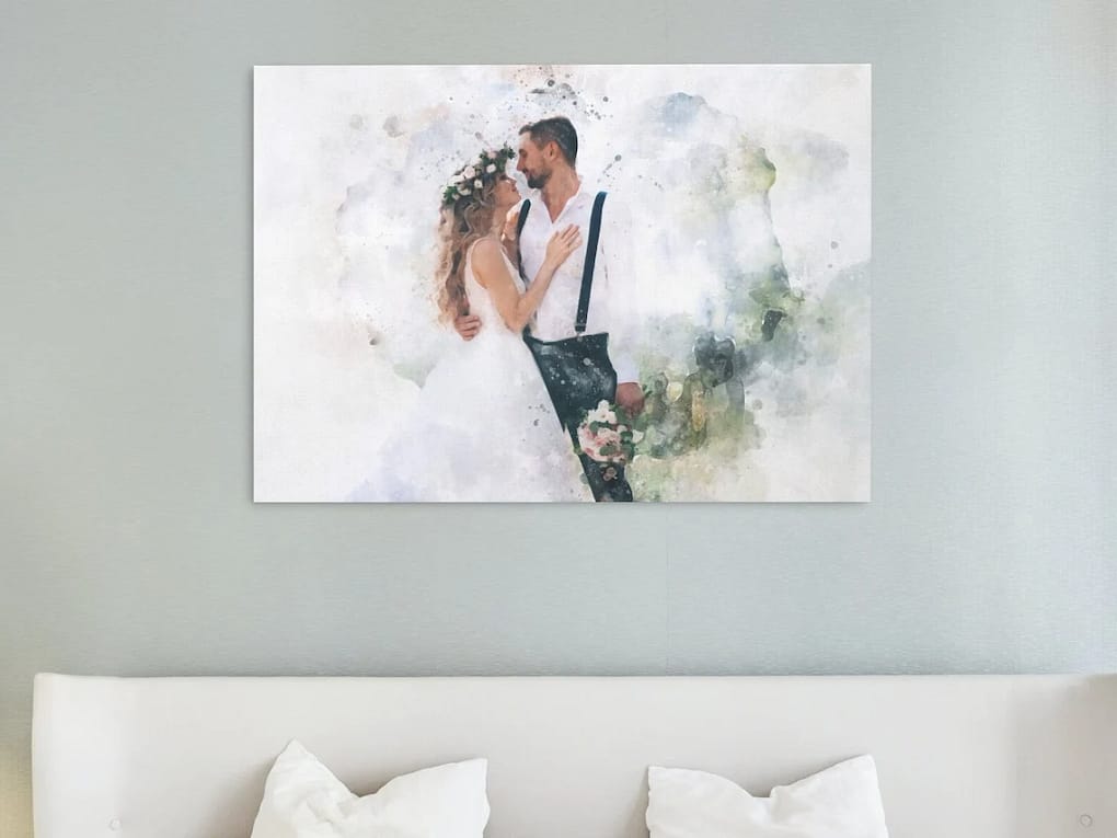 هدايا زوجيه - صورة مخصصة للأزواج بألوان مائية