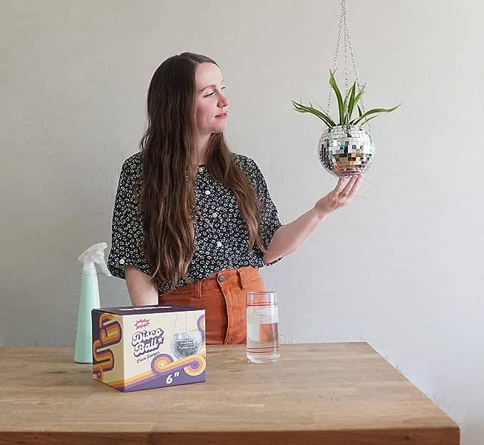 هدايا تخرج بسيطة للبنات - دادو وعاء نباتات بتصميم كرة ديسكو